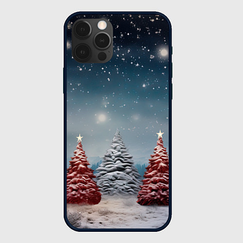 Чехол iPhone 12 Pro Max Волшебство зимней природы иней на деревьях / 3D-Черный – фото 1