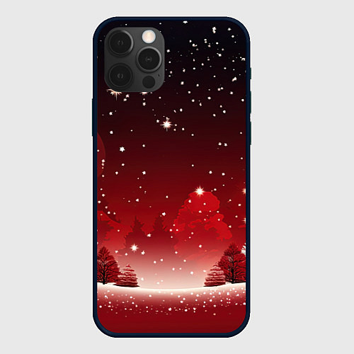 Чехол iPhone 12 Pro Max Зимний берег реки с деревьями и льдом / 3D-Черный – фото 1