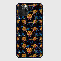 Чехол для iPhone 12 Pro Max Золотая цепь с леопардами, цвет: 3D-черный