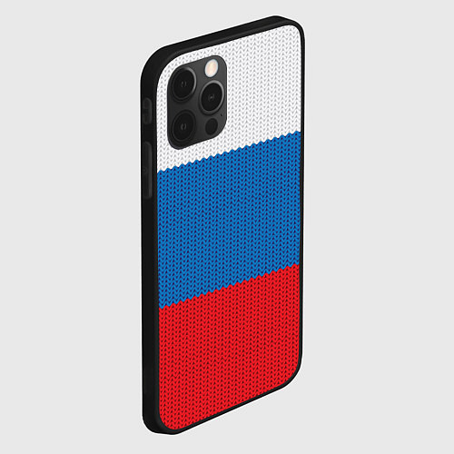Чехол iPhone 12 Pro Max Вязаный российский флаг / 3D-Черный – фото 2
