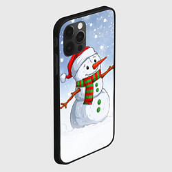 Чехол для iPhone 12 Pro Max Весёлый снеговик в колпаке, цвет: 3D-черный — фото 2