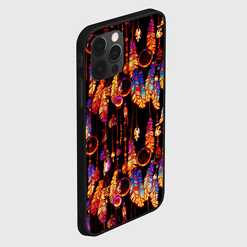 Чехол iPhone 12 Pro Max Ловцы снов с яркими перьями / 3D-Черный – фото 2