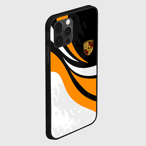 Чехол iPhone 12 Pro Max Porsche - Оранжевая абстракция / 3D-Черный – фото 2