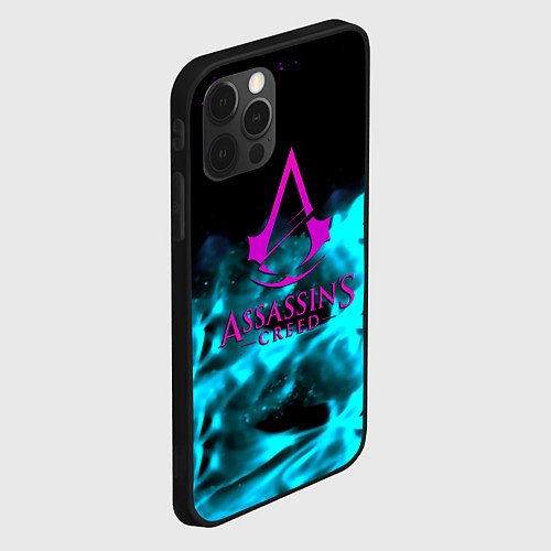 Чехол iPhone 12 Pro Max Assassins Creed flame neon / 3D-Черный – фото 2