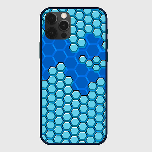 Чехол iPhone 12 Pro Max Синяя энерго-броня из шестиугольников / 3D-Черный – фото 1