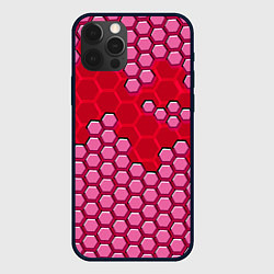 Чехол для iPhone 12 Pro Max Красная энерго-броня из шестиугольников, цвет: 3D-черный
