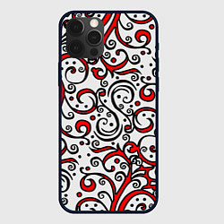Чехол для iPhone 12 Pro Max Красный кружевной узор, цвет: 3D-черный