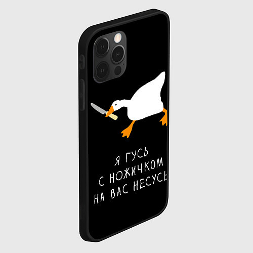 Чехол iPhone 12 Pro Max Гусь несется на вас / 3D-Черный – фото 2