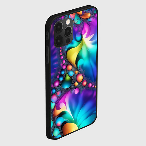 Чехол iPhone 12 Pro Max Розово синий фрактал / 3D-Черный – фото 2