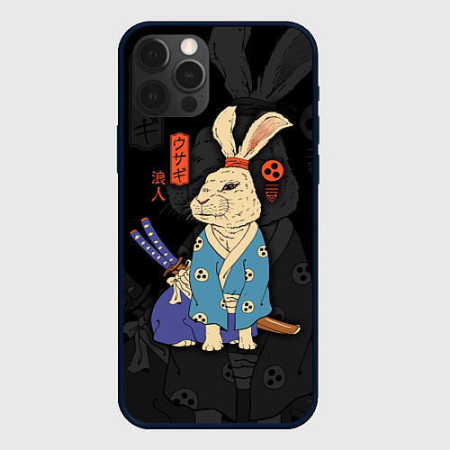 Чехол iPhone 12 Pro Max Заяц японский самурай / 3D-Черный – фото 1