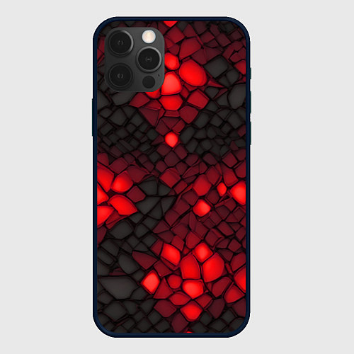 Чехол iPhone 12 Pro Max Красный трескающийся камень / 3D-Черный – фото 1