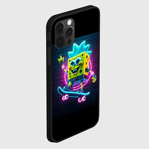 Чехол iPhone 12 Pro Max Sponge Bob on a skateboard / 3D-Черный – фото 2