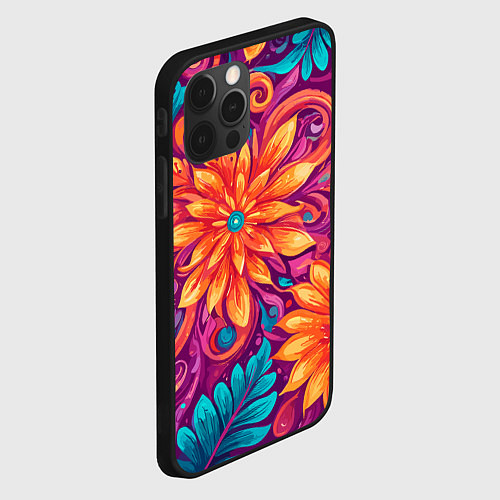 Чехол iPhone 12 Pro Max Цветы и листья узор / 3D-Черный – фото 2