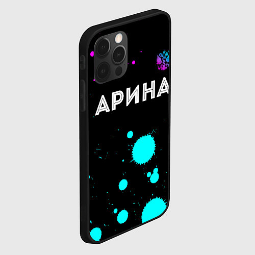 Чехол iPhone 12 Pro Max Арина и неоновый герб России посередине / 3D-Черный – фото 2