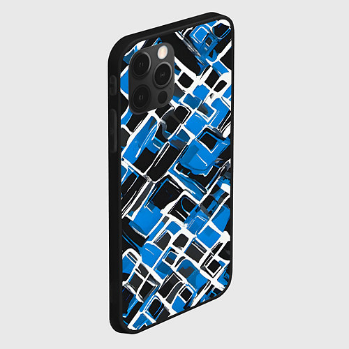 Чехол iPhone 12 Pro Max Синие фигуры и белые линии / 3D-Черный – фото 2