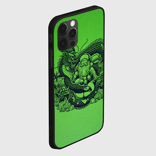 Чехол iPhone 12 Pro Max Дракон и Дед Мороз азиат / 3D-Черный – фото 2