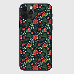 Чехол для iPhone 12 Pro Max Новогодние цветы, цвет: 3D-черный