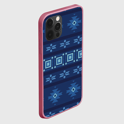 Чехол iPhone 12 Pro Max Blue tribal geometric / 3D-Малиновый – фото 2