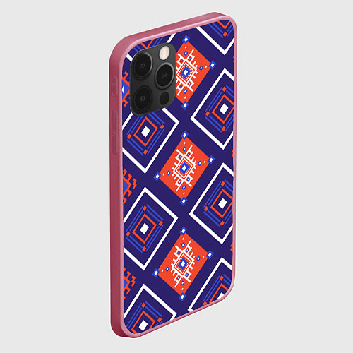 Чехол iPhone 12 Pro Max Этнические ромбы в контрасте / 3D-Малиновый – фото 2