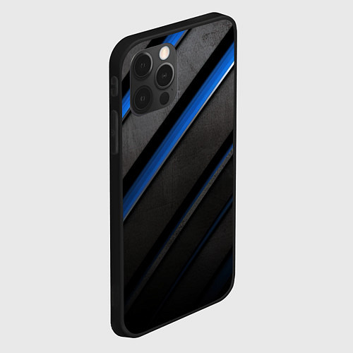 Чехол iPhone 12 Pro Max Black blue lines / 3D-Черный – фото 2