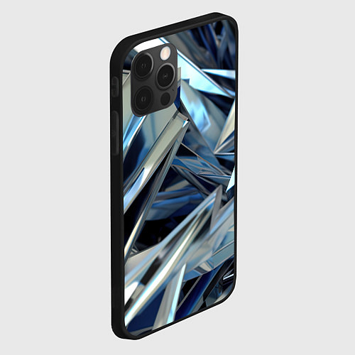 Чехол iPhone 12 Pro Max Абстрактные осколки голубого цвета / 3D-Черный – фото 2