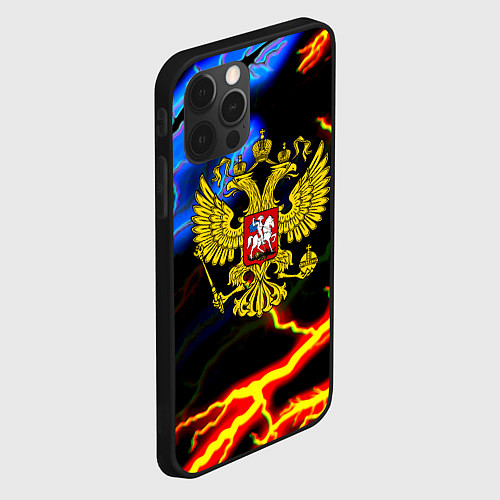 Чехол iPhone 12 Pro Max Россия наша страна герб шторм / 3D-Черный – фото 2