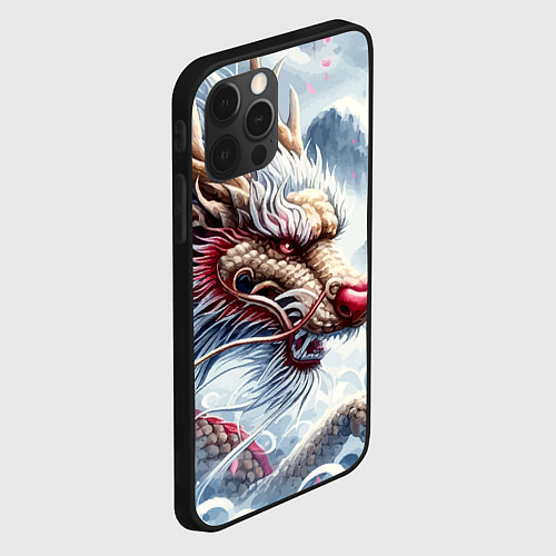 Чехол iPhone 12 Pro Max Свирепый японский дракон - искусство / 3D-Черный – фото 2