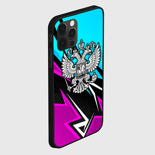 Чехол iPhone 12 Pro Max Герб рф - неоновый / 3D-Черный – фото 2