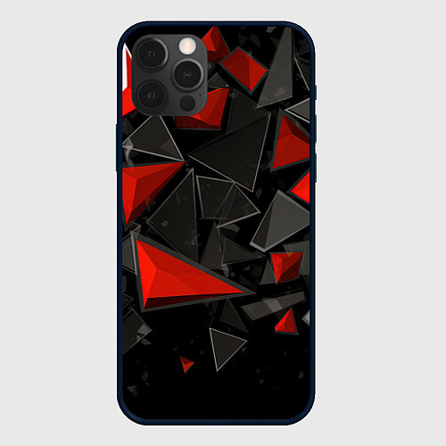 Чехол iPhone 12 Pro Max Черные и красные треугольные частицы / 3D-Черный – фото 1