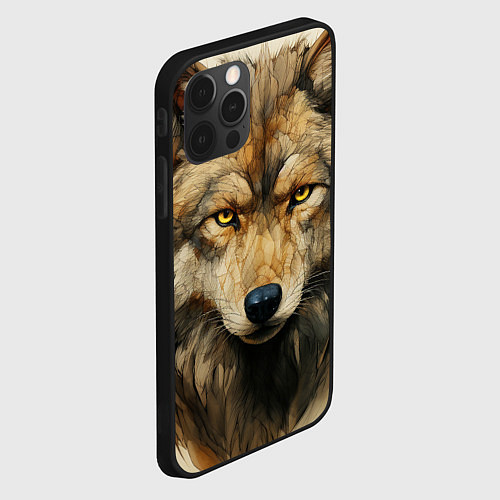 Чехол iPhone 12 Pro Max Волк в стиле диаграмм Давинчи / 3D-Черный – фото 2