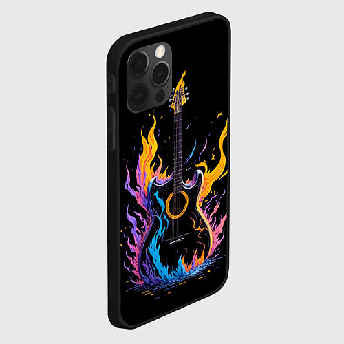 Чехол iPhone 12 Pro Max Гитара в неоновом огне / 3D-Черный – фото 2