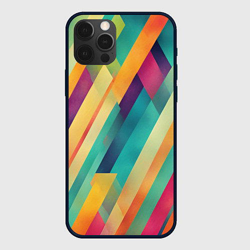 Чехол iPhone 12 Pro Max Цветные диагональные полосы / 3D-Черный – фото 1