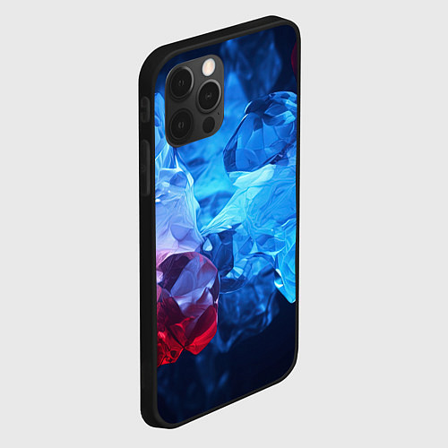 Чехол iPhone 12 Pro Max Синяя ледяная абстракция с красным / 3D-Черный – фото 2