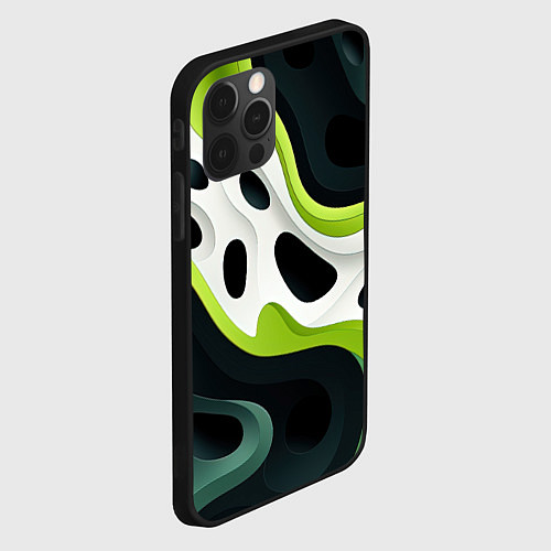Чехол iPhone 12 Pro Max Белая вязкая текстура на зеленой / 3D-Черный – фото 2