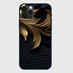 Чехол для iPhone 12 Pro Max Золотые узоры в виде листьев, цвет: 3D-черный