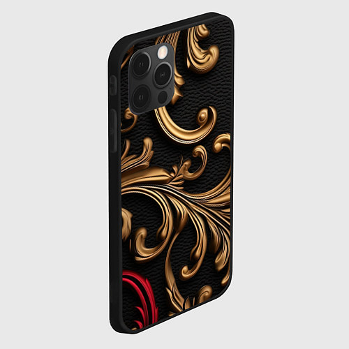 Чехол iPhone 12 Pro Max Золотые абстрактные узоры / 3D-Черный – фото 2