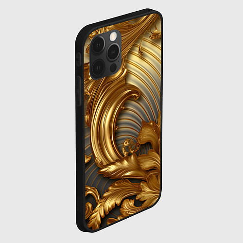 Чехол iPhone 12 Pro Max Золотая текстура и абстракции / 3D-Черный – фото 2
