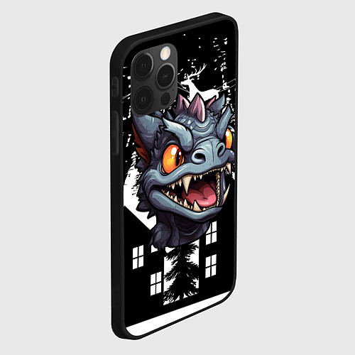 Чехол iPhone 12 Pro Max Злой дракон на черном фоне / 3D-Черный – фото 2