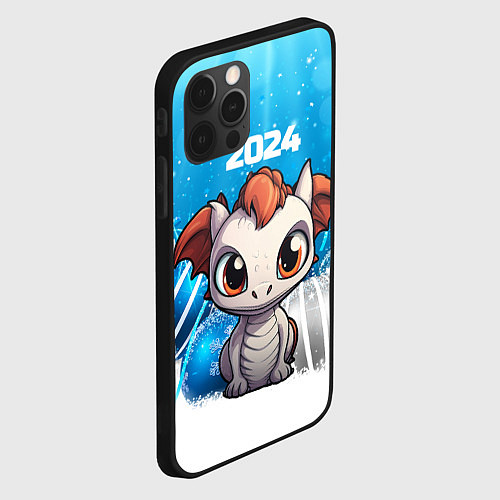 Чехол iPhone 12 Pro Max Белый дракон с новогодними шариками / 3D-Черный – фото 2