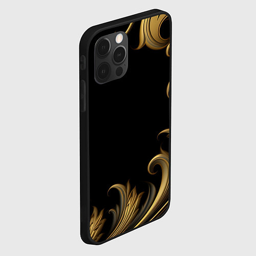 Чехол iPhone 12 Pro Max Золотой узор в виде пера / 3D-Черный – фото 2