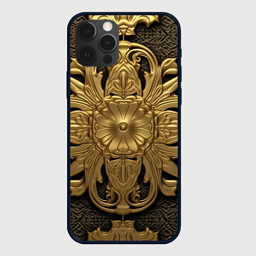 Чехол iPhone 12 Pro Max Золотой обстрактный узор / 3D-Черный – фото 1