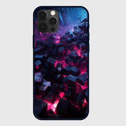 Чехол для iPhone 12 Pro Max Фиолетовые кубы в фиолетовом дыме, цвет: 3D-черный