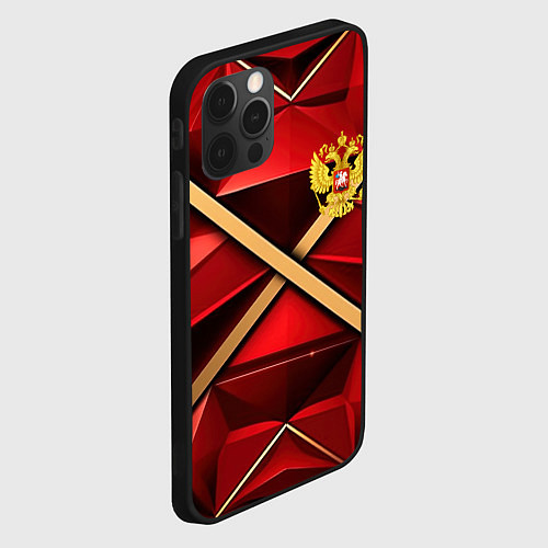 Чехол iPhone 12 Pro Max Герб России на красном абстрактном фоне / 3D-Черный – фото 2