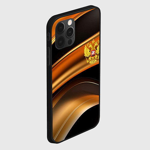 Чехол iPhone 12 Pro Max Герб России на черном золотом фоне / 3D-Черный – фото 2