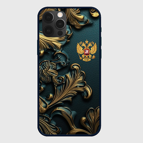 Чехол iPhone 12 Pro Max Герб России и бирюзовый фон / 3D-Черный – фото 1