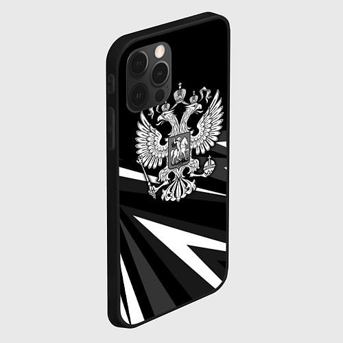 Чехол iPhone 12 Pro Max Герб РФ - white and black geometry / 3D-Черный – фото 2