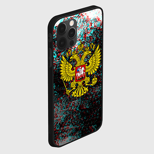 Чехол iPhone 12 Pro Max Россия герб краски глитч / 3D-Черный – фото 2