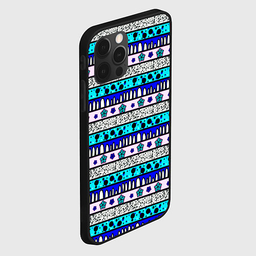 Чехол iPhone 12 Pro Max Полосатый сине-розовый с рисунком / 3D-Черный – фото 2