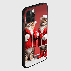 Чехол для iPhone 12 Pro Max С новым котом - два кота в костюмах Санты, цвет: 3D-черный — фото 2