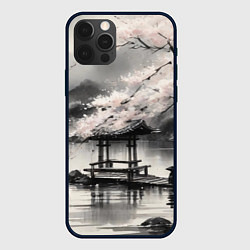 Чехол для iPhone 12 Pro Max Пейзаж японское озеро, цвет: 3D-черный